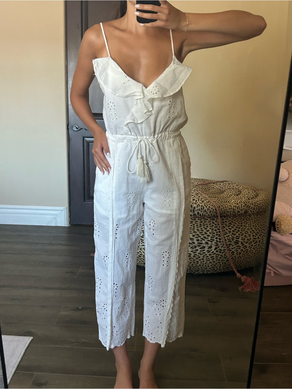 Women’s White Eyelet Linen Jumpsuit
